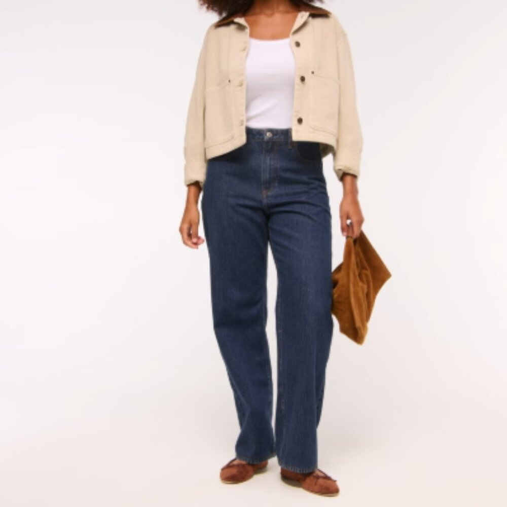 NWT Abercrombie Curve Love High Rise Loose Jean - 26R - Dark Wash